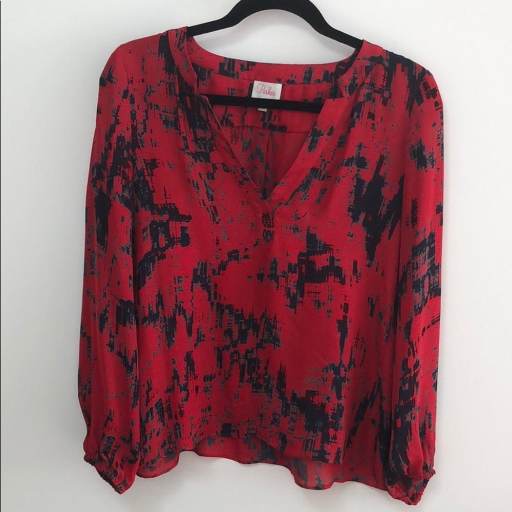 Parker red silk blouse top XS